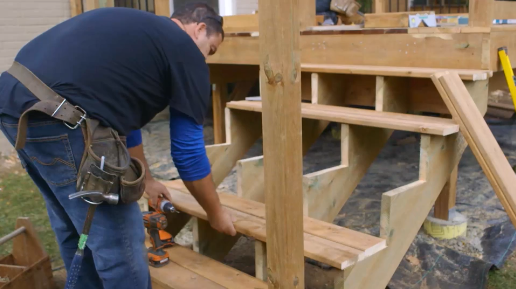 How To Build Deck Stairs And Railing The Home Depot Canada